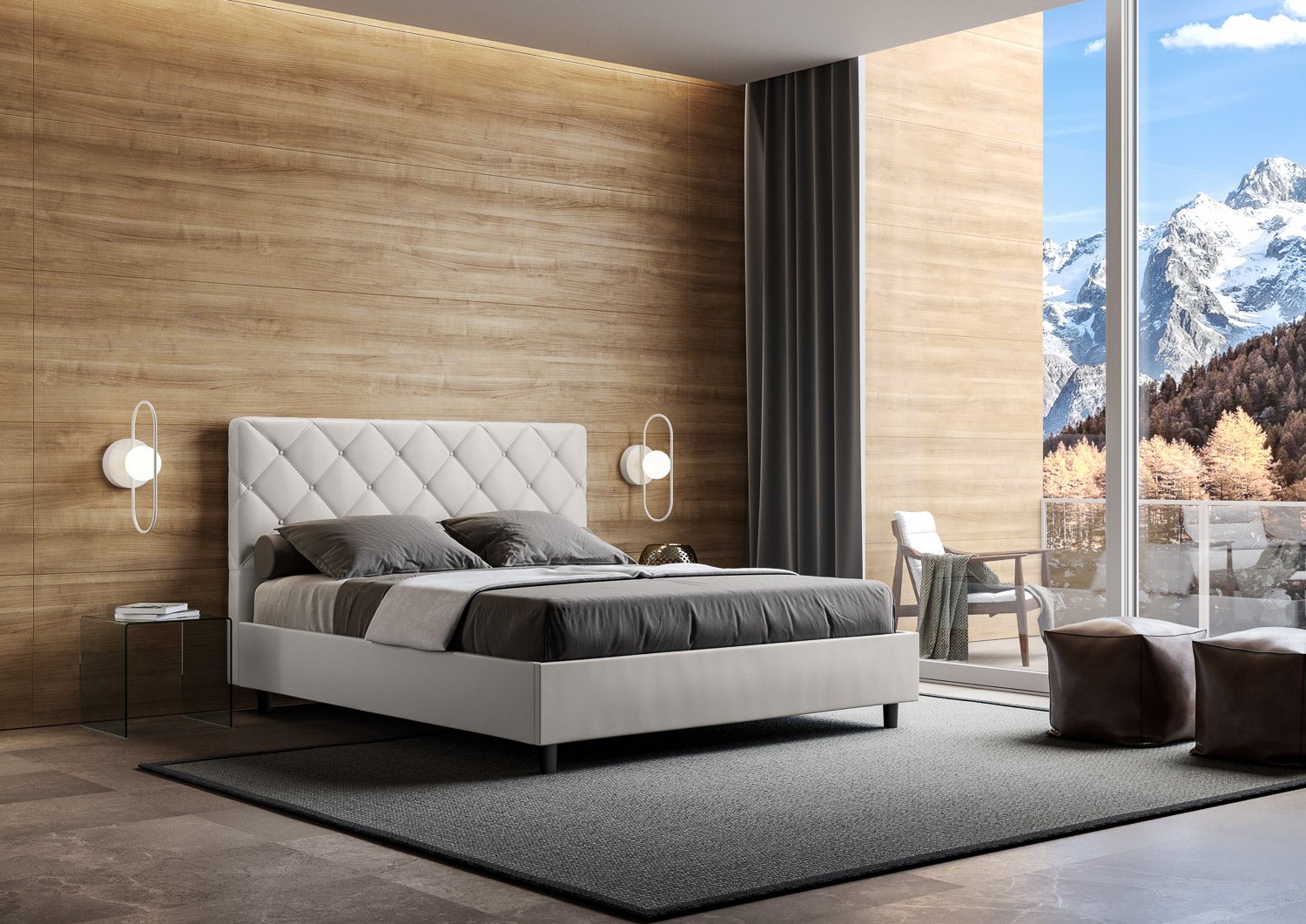 Cama sin somier acolchada 160x190 cuero sintético blanco Priya - 4