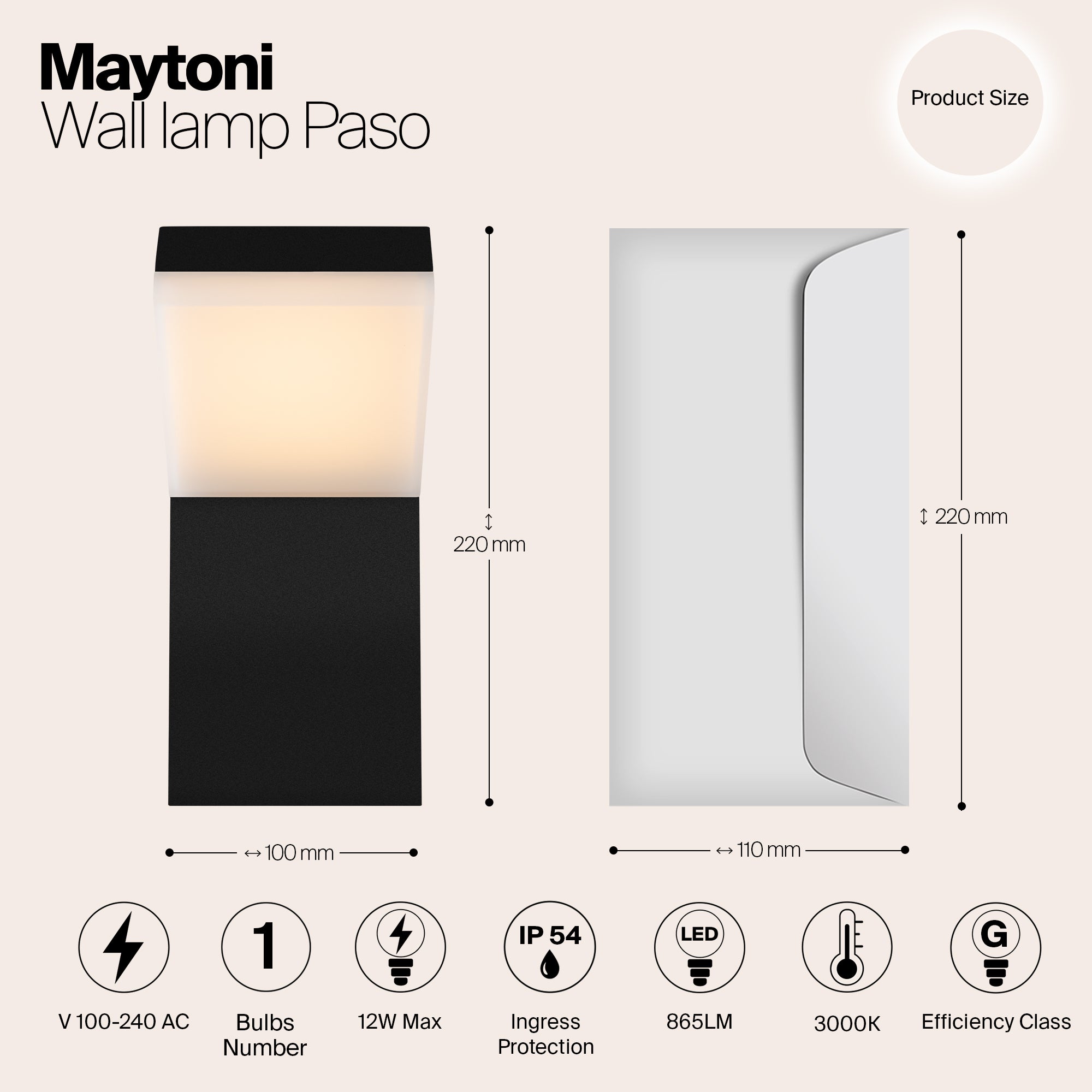Applique da esterno moderno, LED, alluminio, Rettangolare, Per il giardino, design minimalista, modulo LED da. nero IP54 12W 865lm 3000K Maytoni - 3