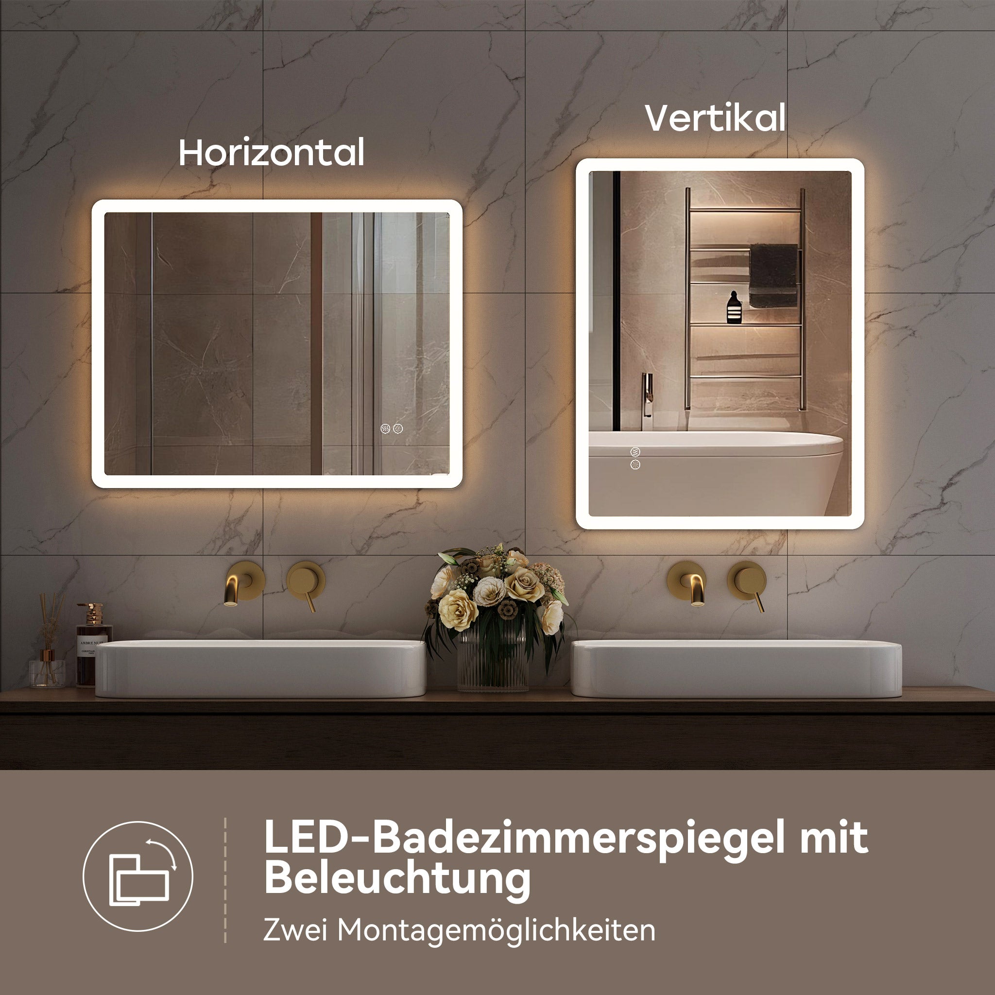 Specchio da bagno LED 50x70 cm, antiappannamento, dimmerabile, funzione memory, con pulsante Smart Touch HOROW - 7