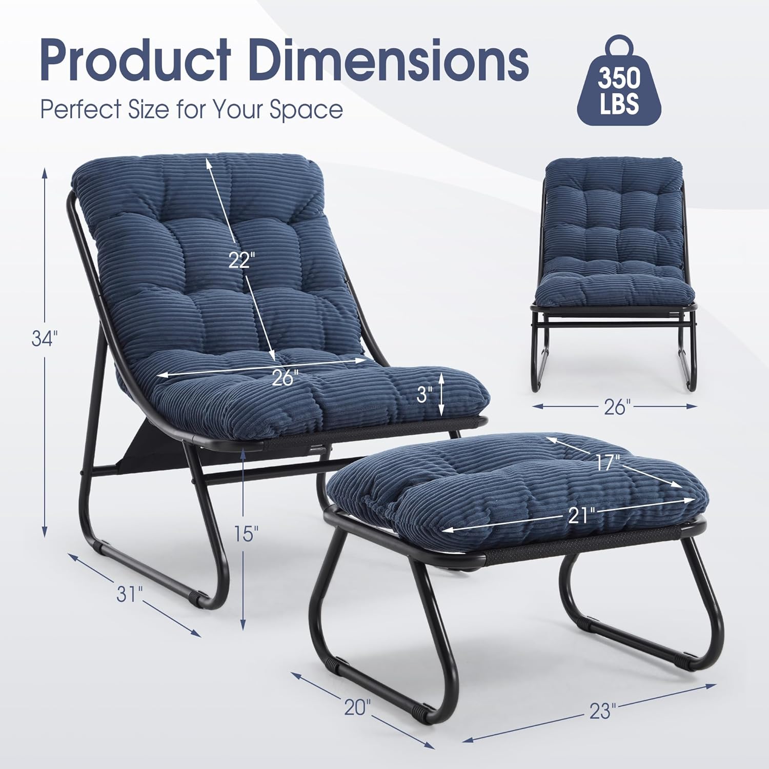 Fauteuil extérieur en acier avec coussin, pouf offert, chaise de jardin moderne pour terrasse et balcon - 6