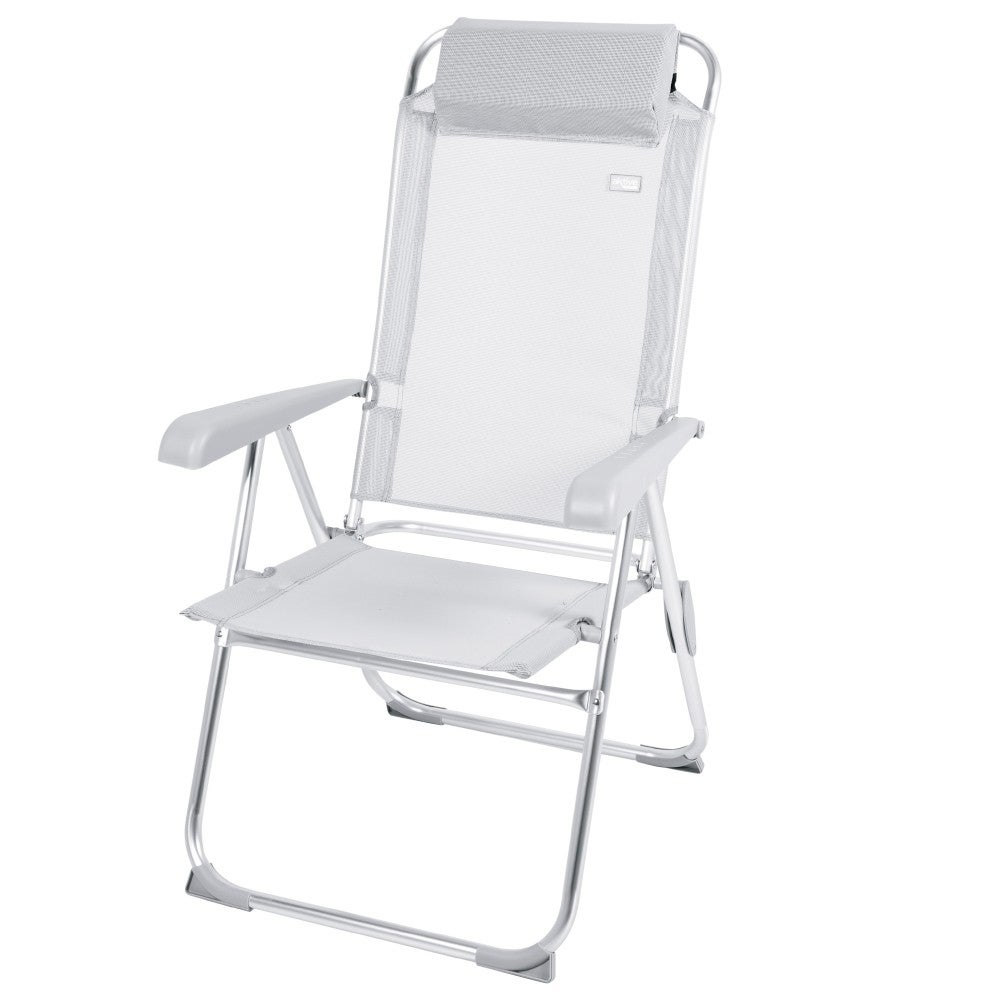 Silla plegable camping antivuelco y multiposición gris c/cojín aktive