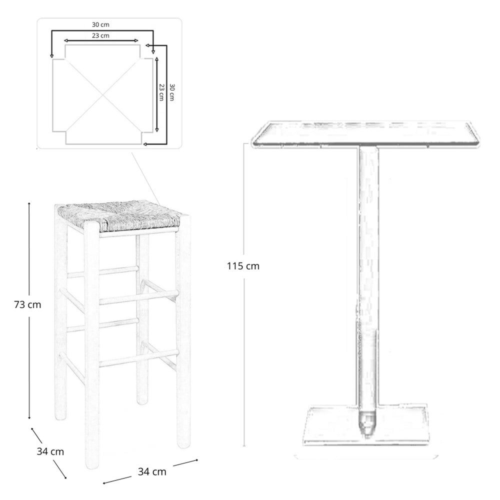 Tabouret de bar de 73 cm de haut en bois brut à peindre, assise carrée en paille. - 6