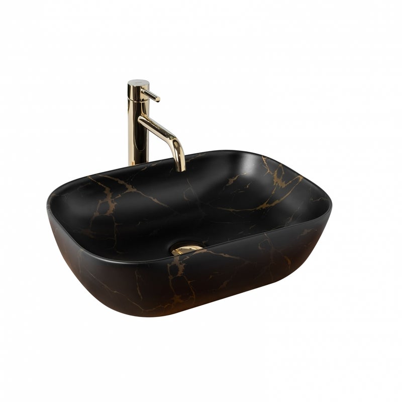 Umywalka Nablatowa Rea Belinda Marble Matt Czarny 46,5 X 33,5