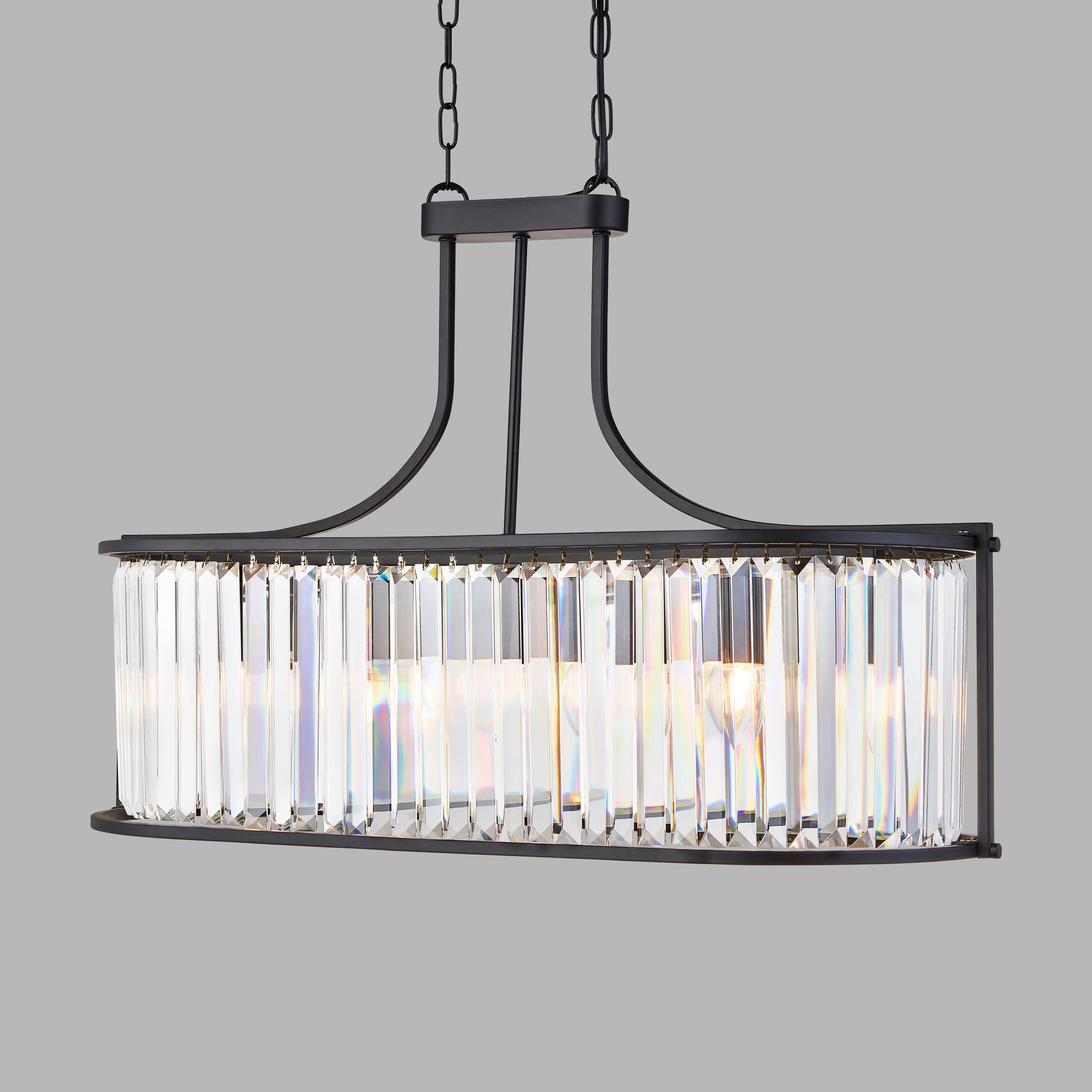 Suspension VICTORIA 5L Ovale métal noir mat, cristal clair E27 max 5x60w Longueur 78cm - 3