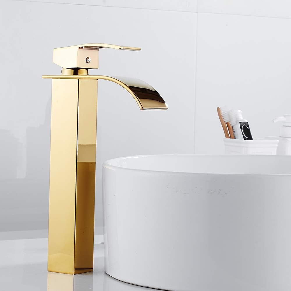 Bateria umywalkowa z wysokim wodospadem do łazienki z ciepłą i zimną wodą, wykonana z mosiądzu (OR)