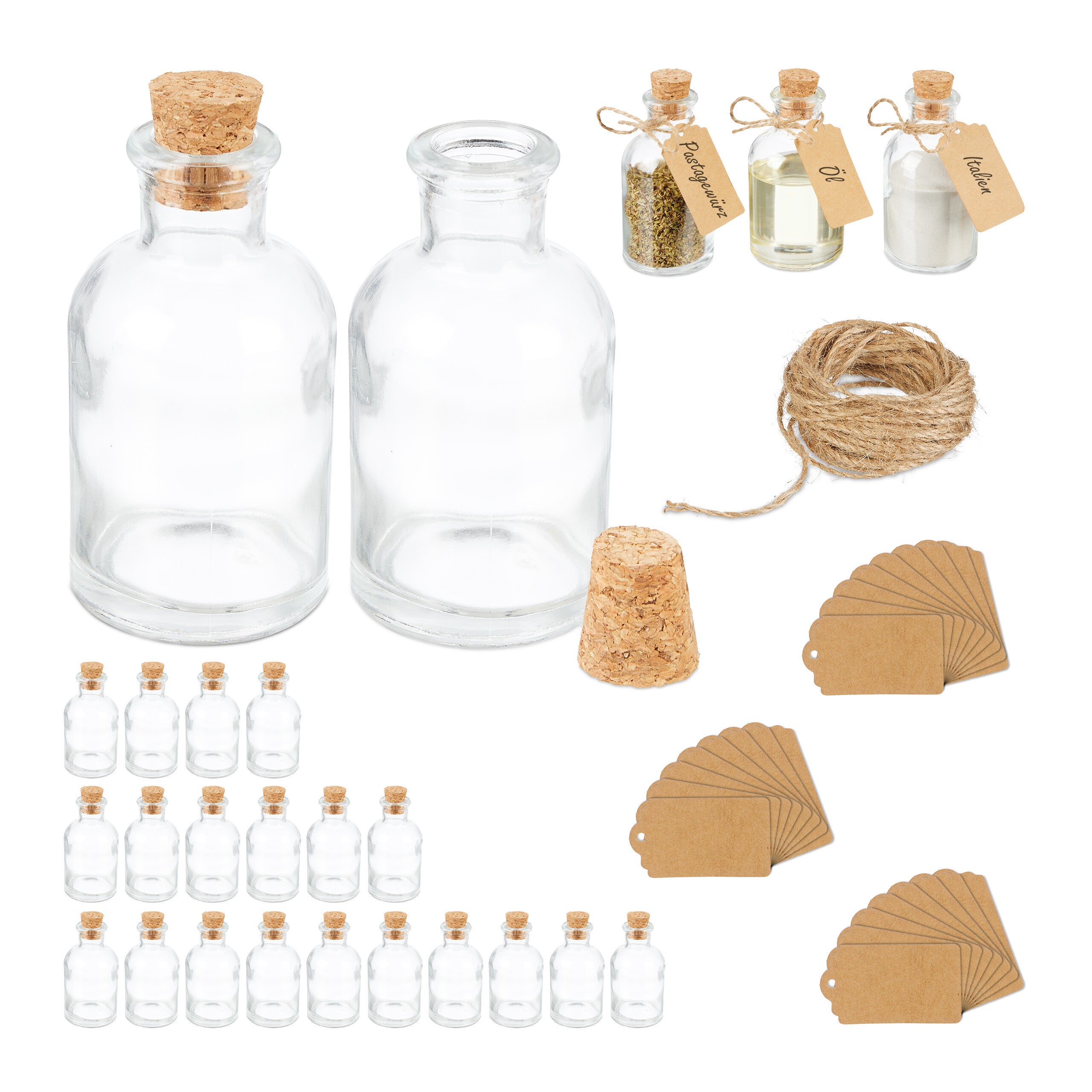 Set 25 Bottigliette In Vetro Con Tappo In Sughero Da 60 Ml: Ideali Per Bomboniere, Conservare Spezie O Decorazioni Fai Da Te - Relaxdays