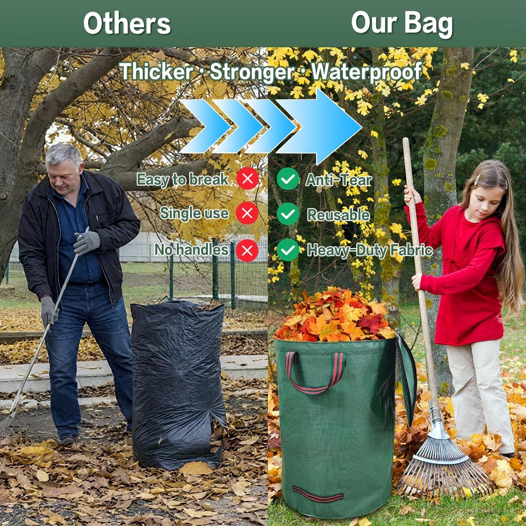 2x120L Sac à Déchets Verts de Jardin, Couvercle, Résistant, Indéchirable, Réutilisable, avec Poignées - Idéal pour Feuilles, Pelouse, Végétaux - 7