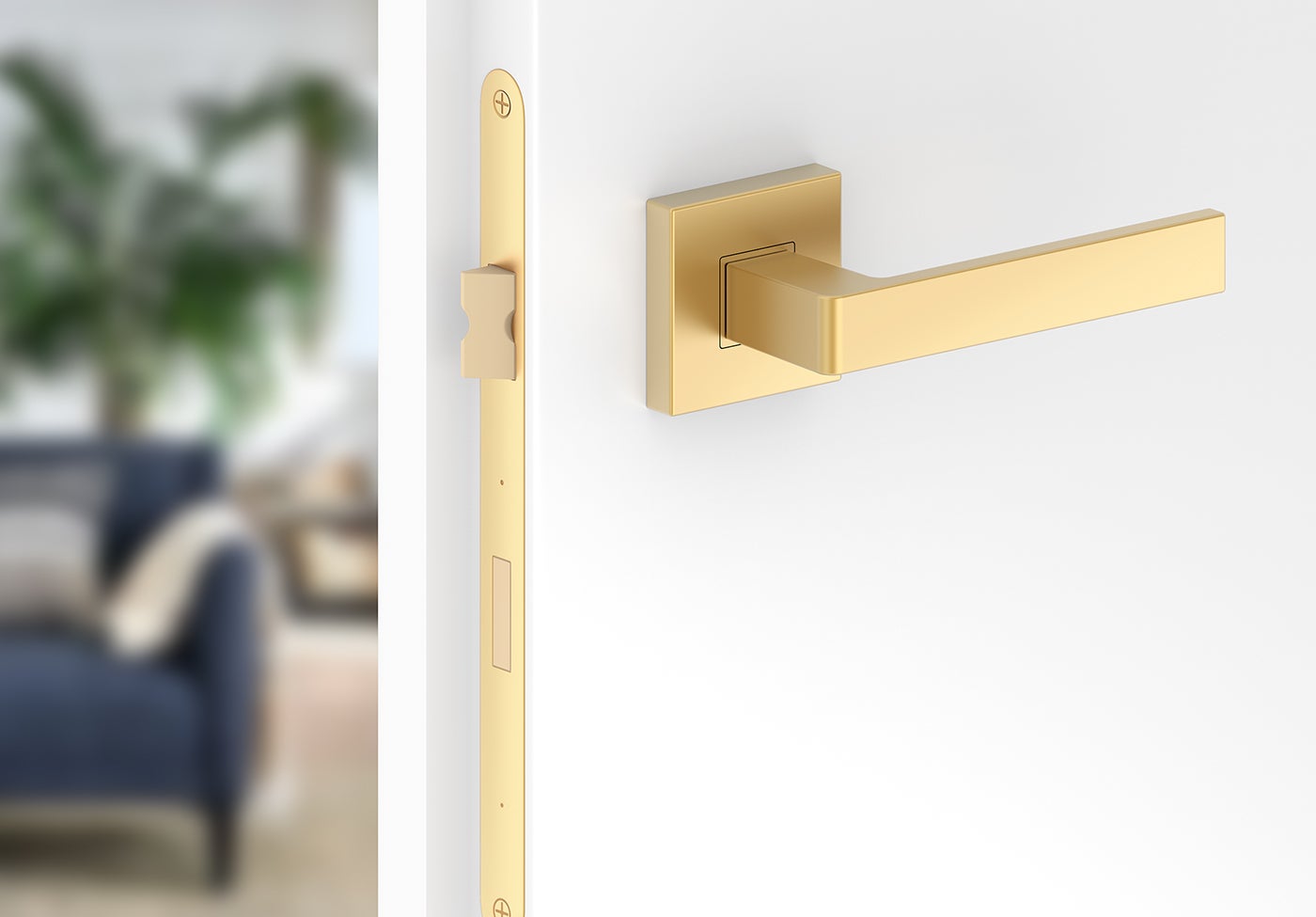 Poignée de porte d'intérieur ERGO, dorée, poignée sans rosace inférieure, poignée carrée or mat, garnitures de porte - 2
