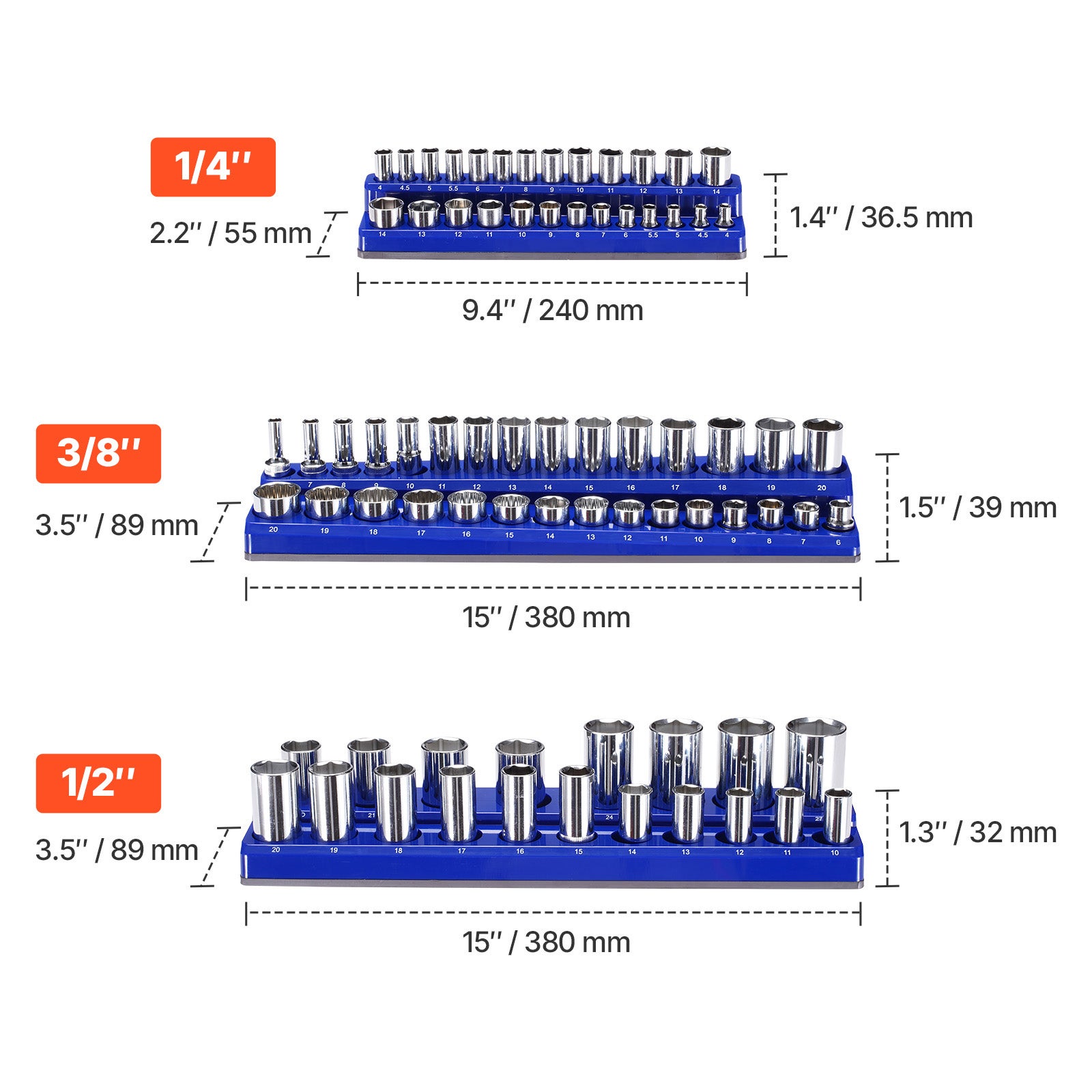 Ensemble d'Organisateurs Douilles Magnétiques SucceBuy,8 Pièces,Plateaux Métriques,Peut Contenir Jusqu'à 199 Douilles,(Douilles Non Incluses) - 2