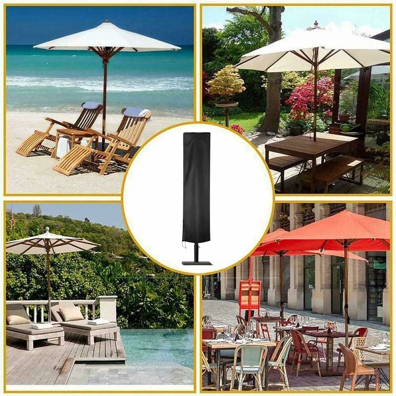 Housse Parasol Déporté Jardin en 210D Oxford Imperméable, Housse de Protection Parasol Déporté Anti-UV/Poussière(240x57x57cm, Noir) - 5