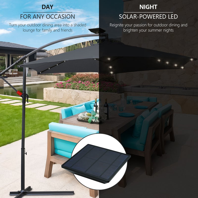 Parapluie 3m Parasol avec LED Alu pivotant Parapluie de jardin terrasse balcon Gris - 5