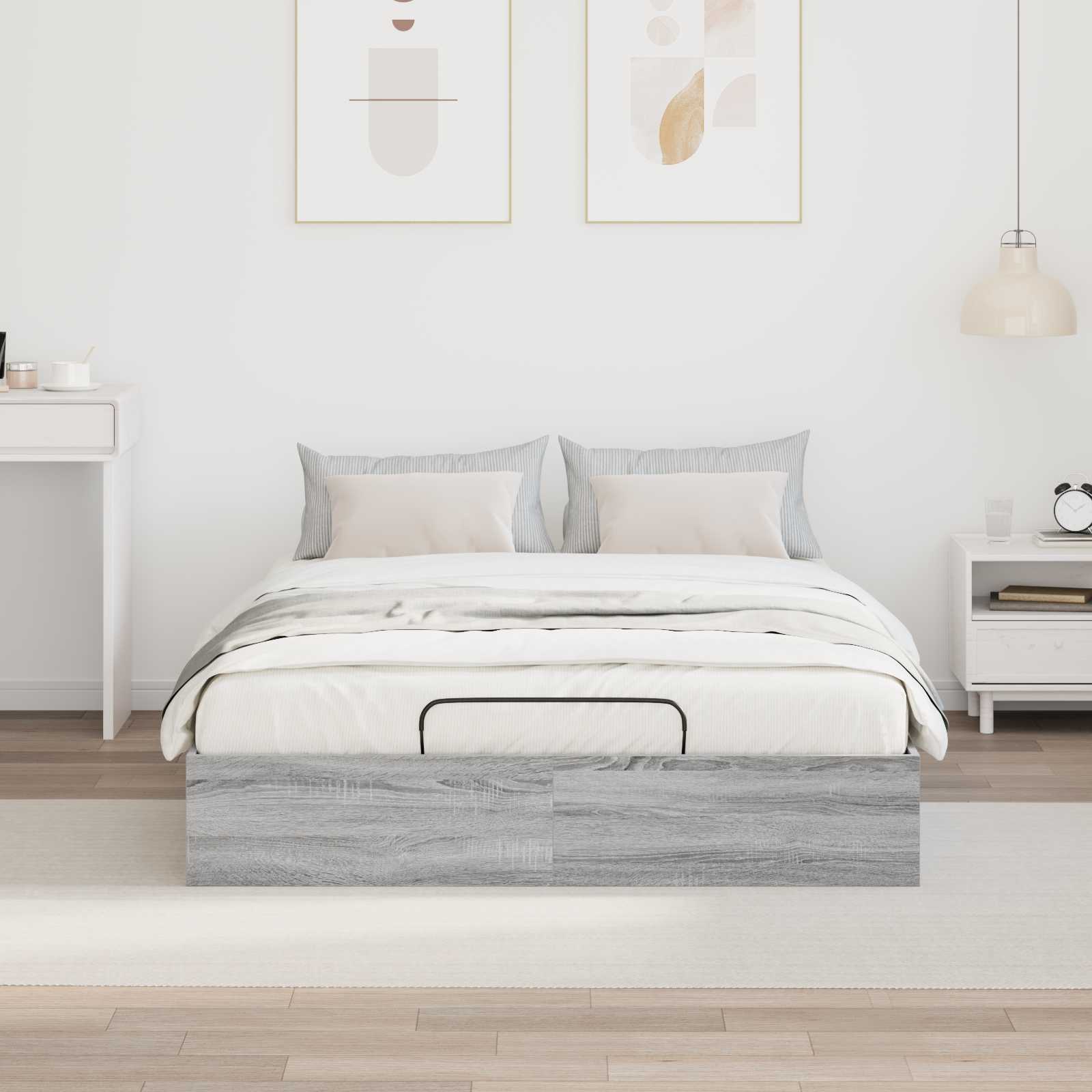 Cadre de lit ottoman en panneau de bois gris, pour la chambre, 120 × 200 cm - 4