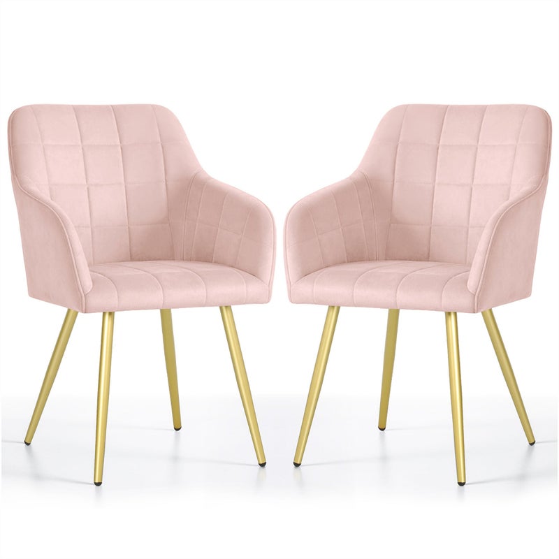 2x Krzesło tapicerowane z przeszyciami kwadratowymi Pudrowy Róż LUXANO Złote nogi