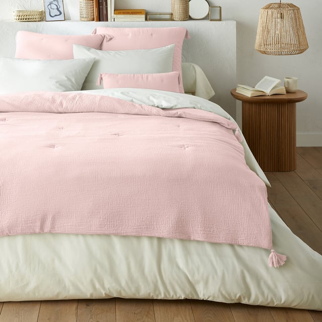 Edredon matelassé gaze de coton, Kumla - Rose pâle - 90 x 190 cm