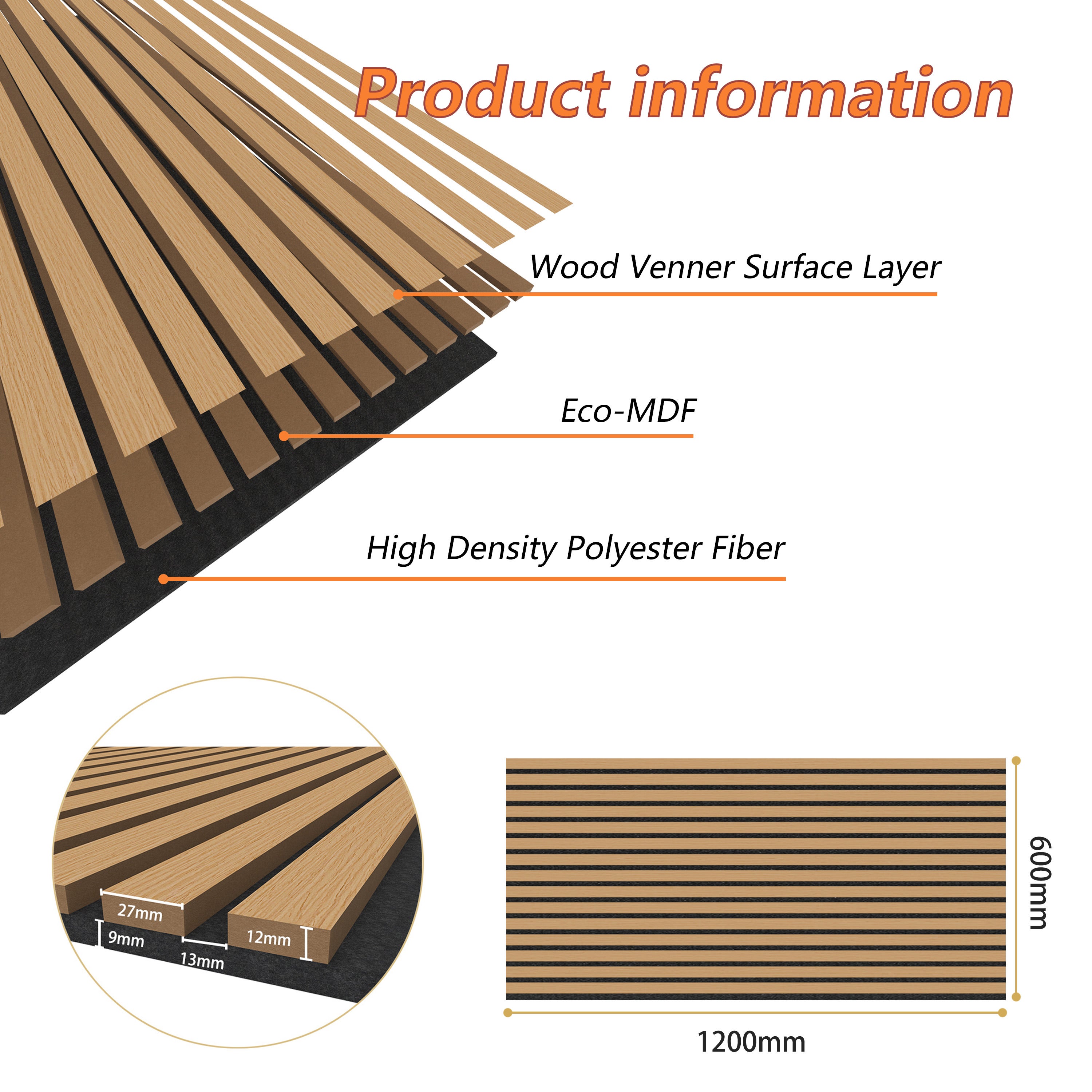 Lot de 2 Panneaux Muraux Décoratifs Acoustiques Bois MDF 120x60cm Chêne foncé AntiBruit, Facile à Poser - 3