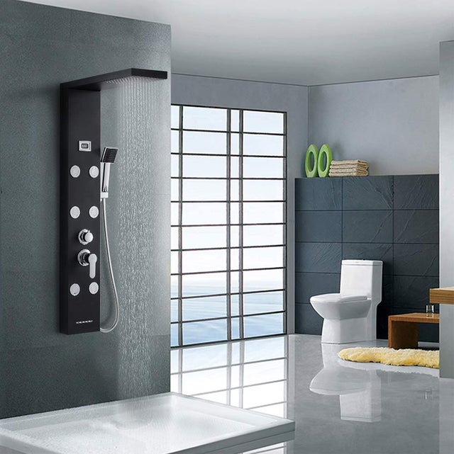 AURALUM MAX Colonne de Douche Noir LED Panneau de douche Hydromassages Système de Douche multifonctionnel colonne murale 6 Grandes Buses Massants