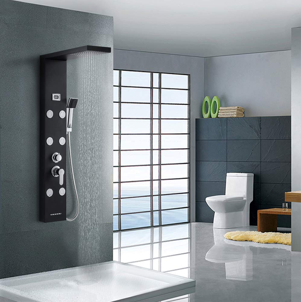 AURALUM MAX Colonne de Douche Noir LED Panneau de douche Hydromassages