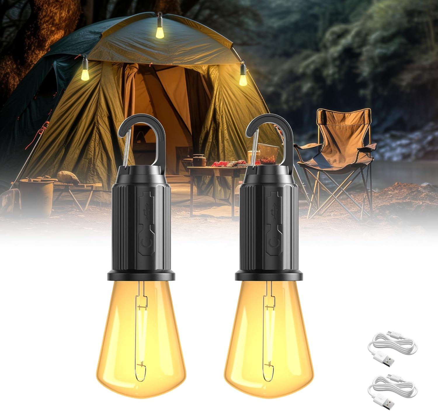 Lot De 2 Lampes De Camping LED Rechargeables, Indice De Protection IP65 3 Niveaux De Luminosite Lumiere Chaude 75194169