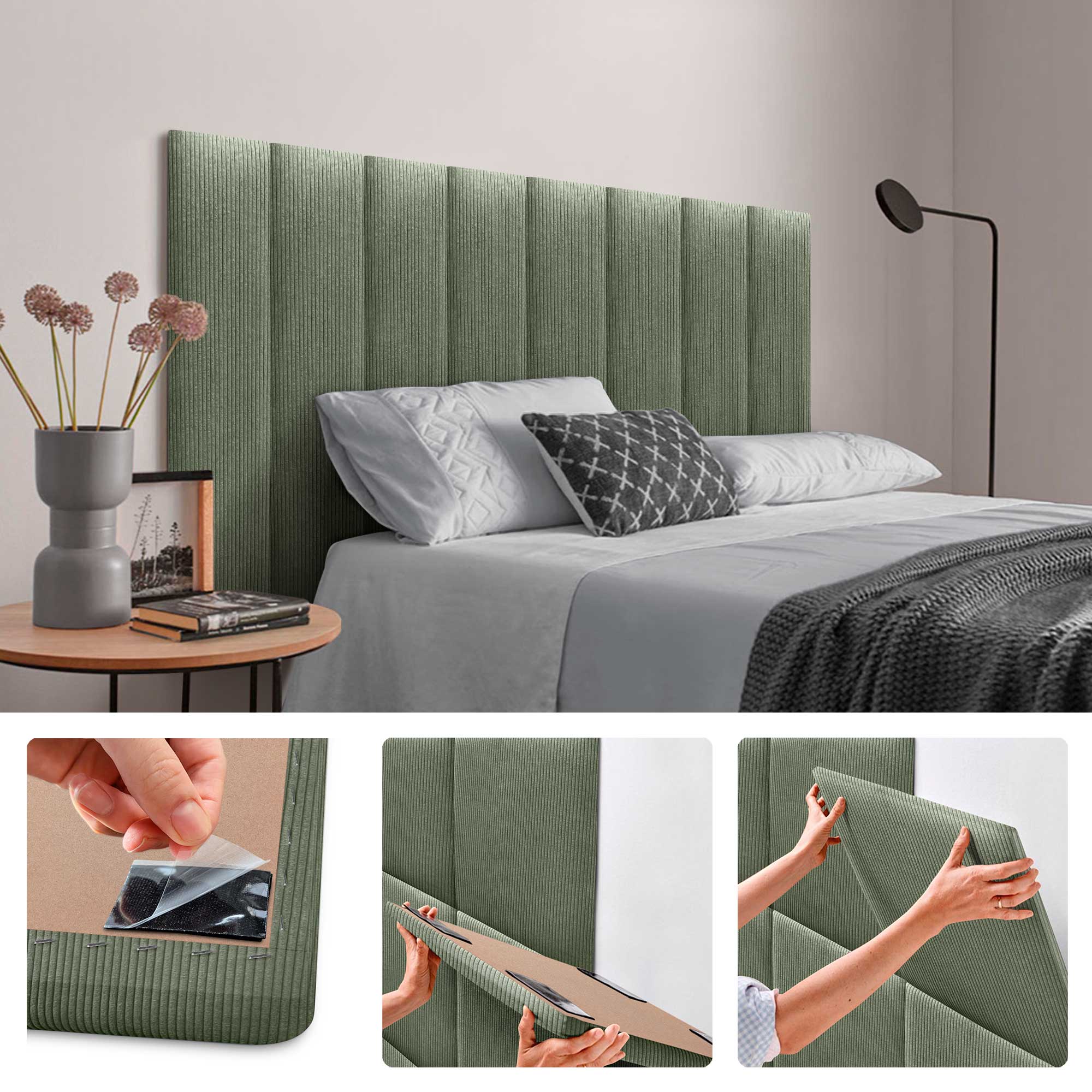 DHOME Pannelli Imbottiti in Velluto Premium Autoadesivi per Parete Acustici Assorbenti Protezione Impatti Testiere (Verde Foresta, 60x20cm) - 2