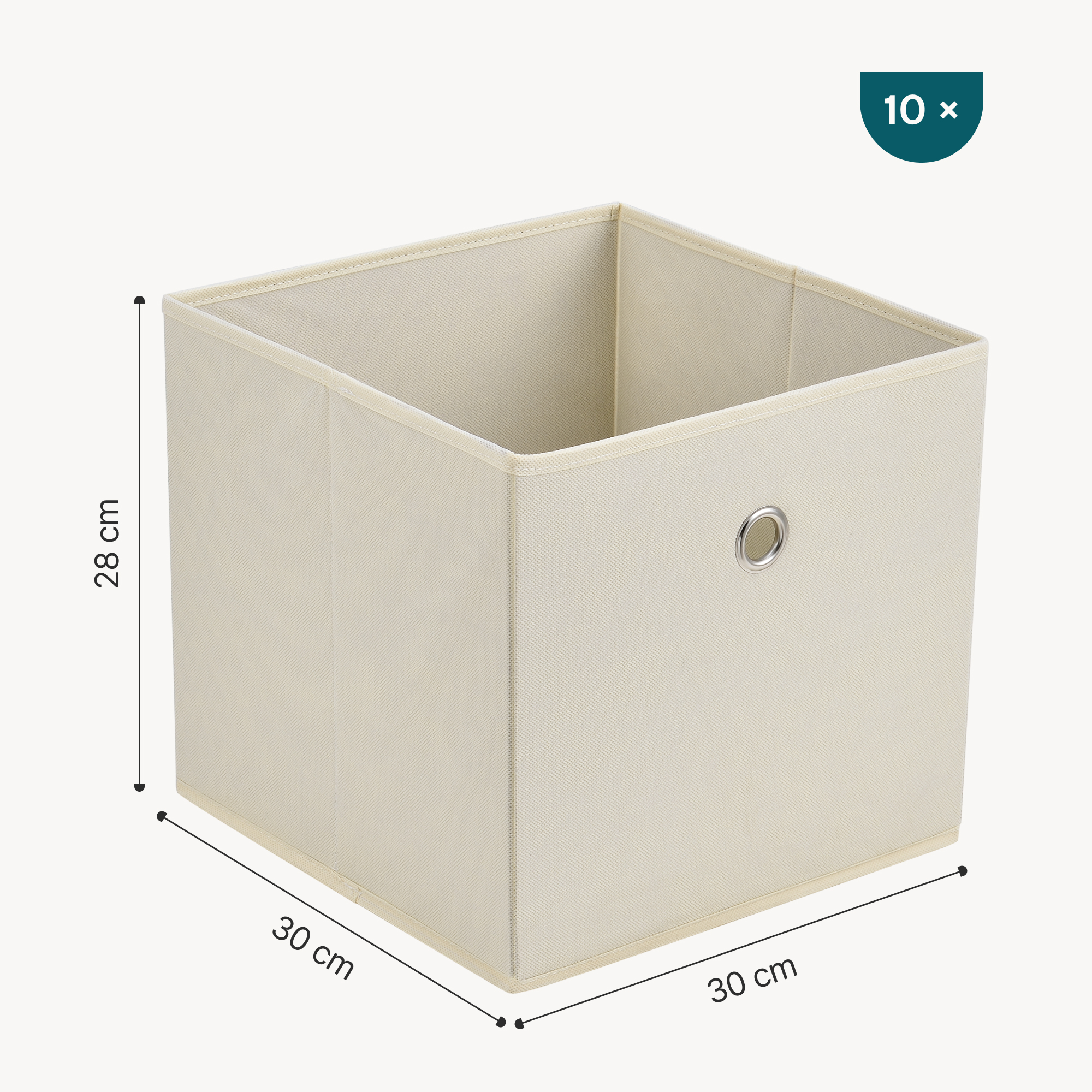 Set de 10 Boîtes de Rangement Textile Non Tissé 28 x 30 x 30 cm Beige [en.casa] - 3