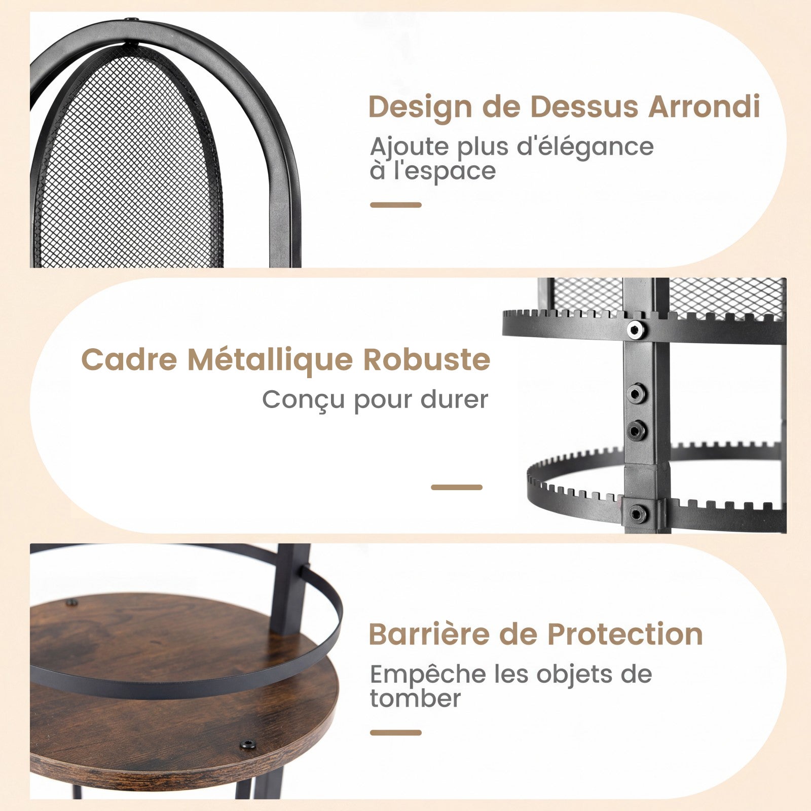 Support de Bijoux sur Pied Rotatif à 360° , Présentoir à Bijoux avec Porte-Boucles d'Oreilles, Colliers et 3 Étagères, Arbre de Rangement, Marron - 2
