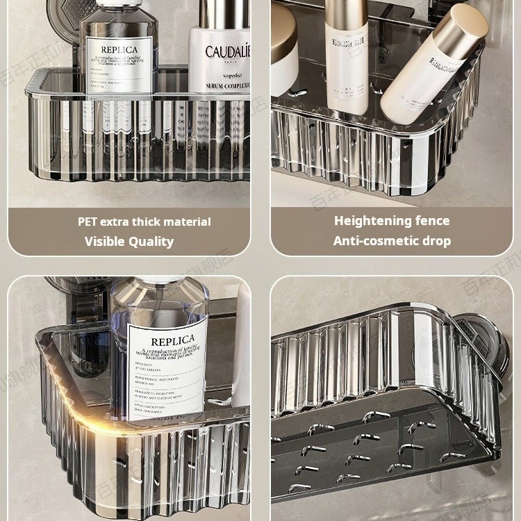 1 x Suporte de banheiro com ventosa, Suporte de armazenamento de parede, Sem perfuração, Adequado para armazenamento de cosméticos de banheiro, Cinza - 3