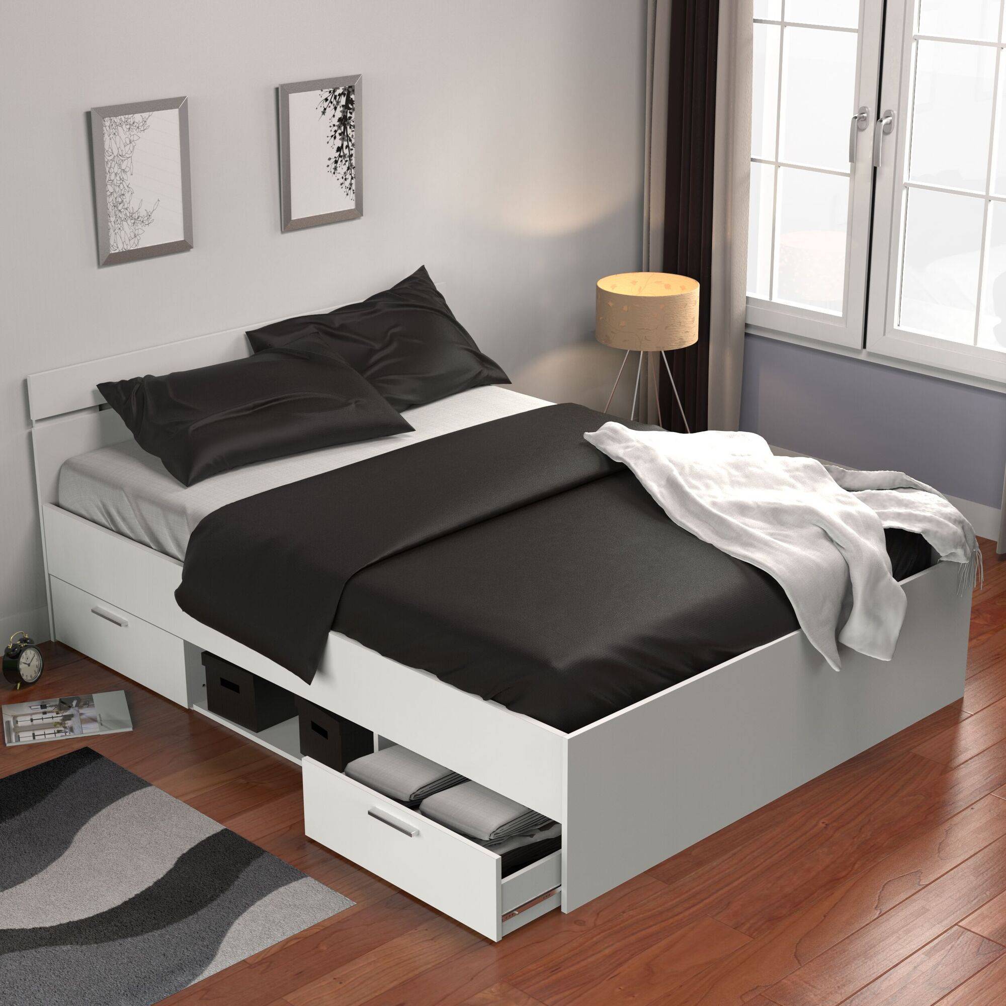 Lit rangement Douai-140 x 190 cm-Blanc - 3