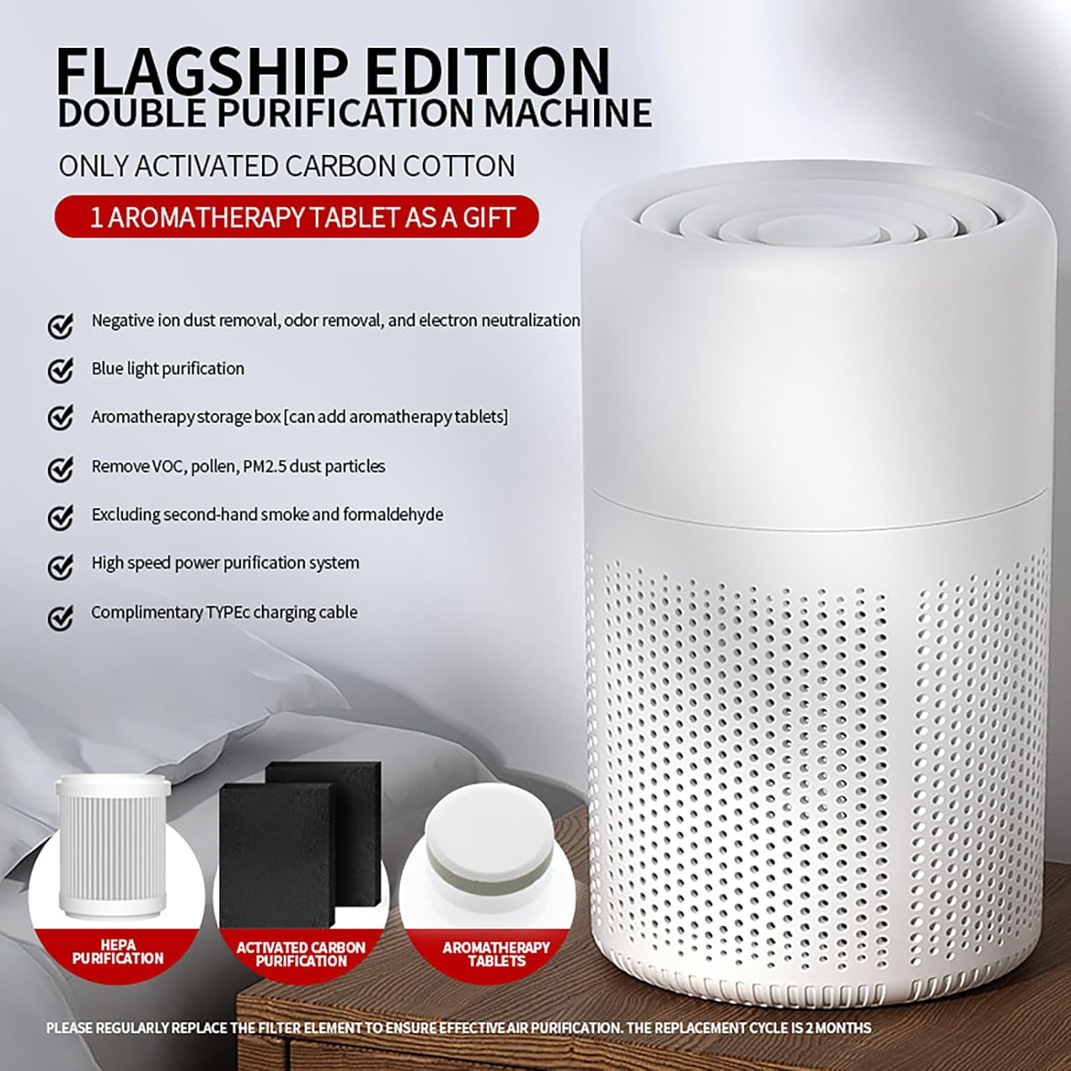 Oczyszczacz powietrza, oczyszczacz powietrza do pomieszczeń, 3-stopniowa filtracja, kompaktowy i przenośny, usuwa dym i zapachy - 5