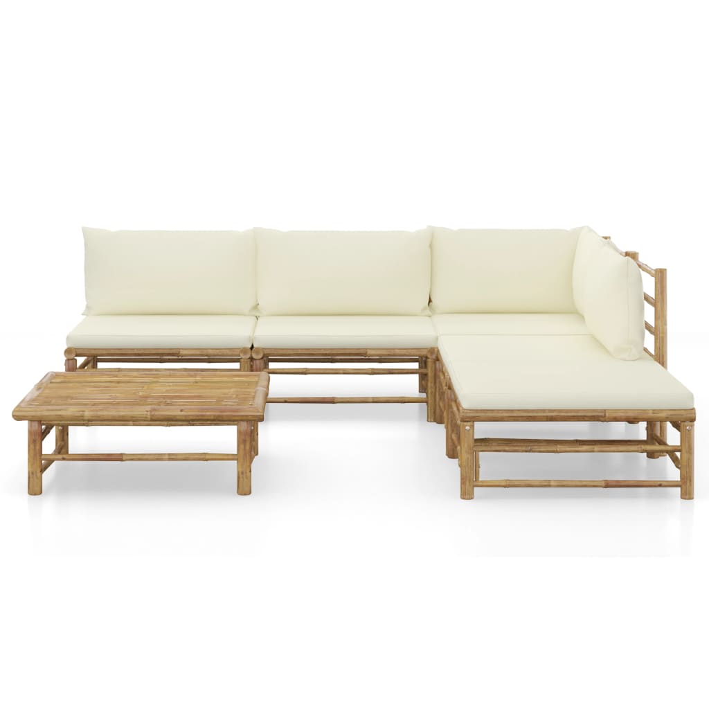Salon de jardin 6 pcs avec coussins blanc crème Bambou 7 - 2