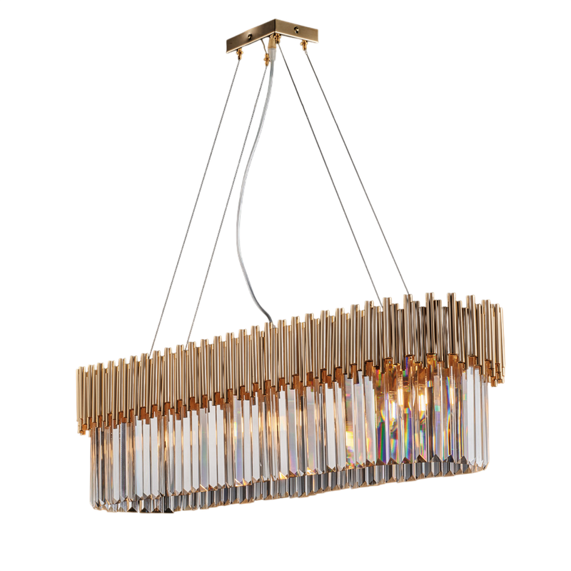 Lampa wisząca Ravel z pozłacanego żelaza z kryształkami 8 lamp dł. 93 x 50 BL268-8-OR