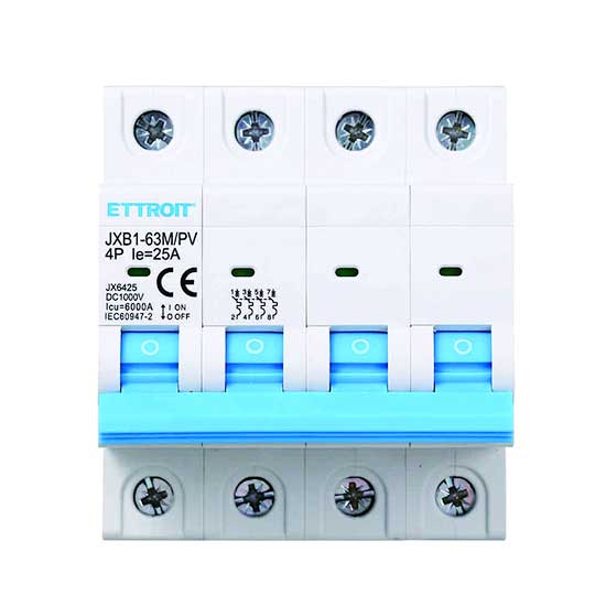 INTERRUTTORE MEGNETOTERMICO FOTOVOLTAICO PER BARRA DIN 4 MODULI DC 25A 6kA 1000V 4P