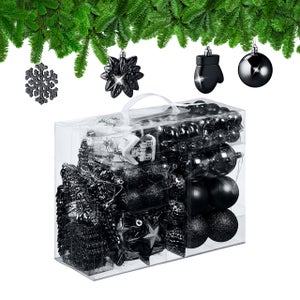 Boules De Noël Noires Et Dorées - Lot De 44 Pièces (3cm Et 6cm) - Déco Sapin, Maison, Mariage - En Plastique Incassable