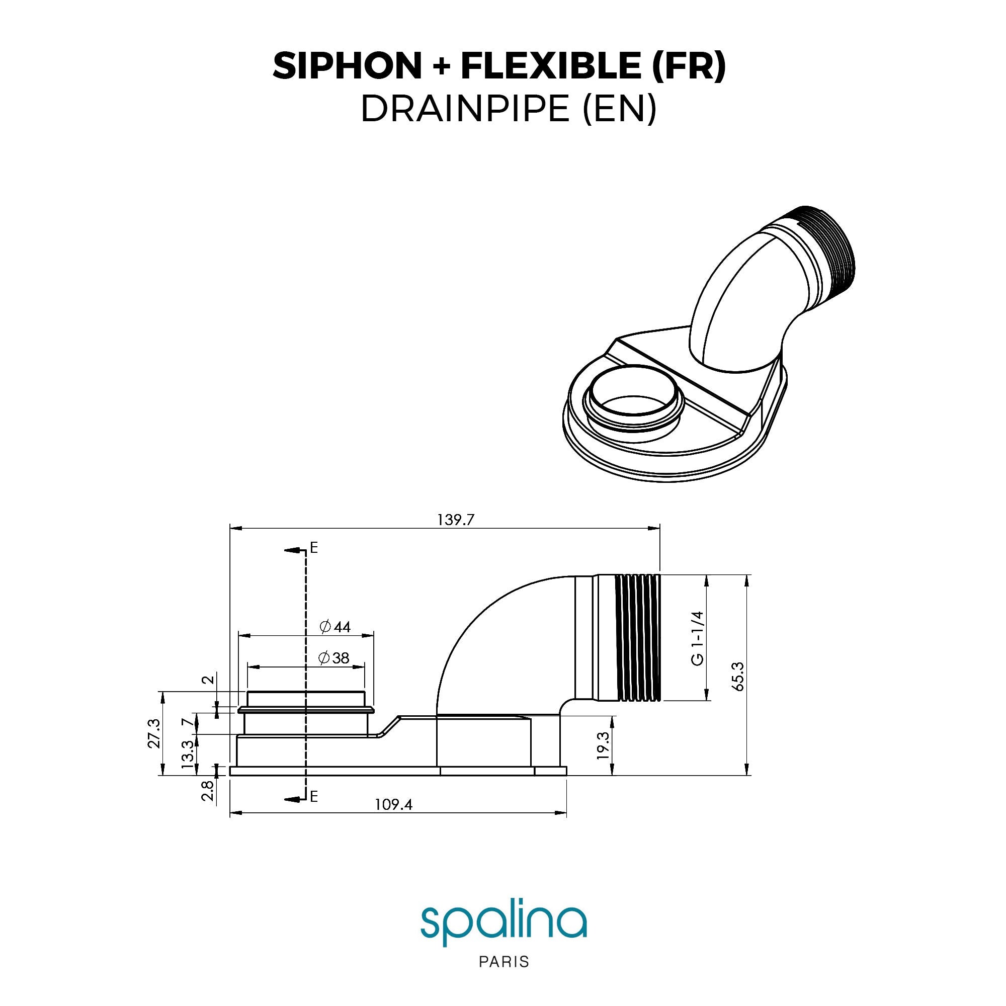 Accessoire Siphon extra plat + flexible 80 x8,94 x6,53 cm, by SPALINA - 5