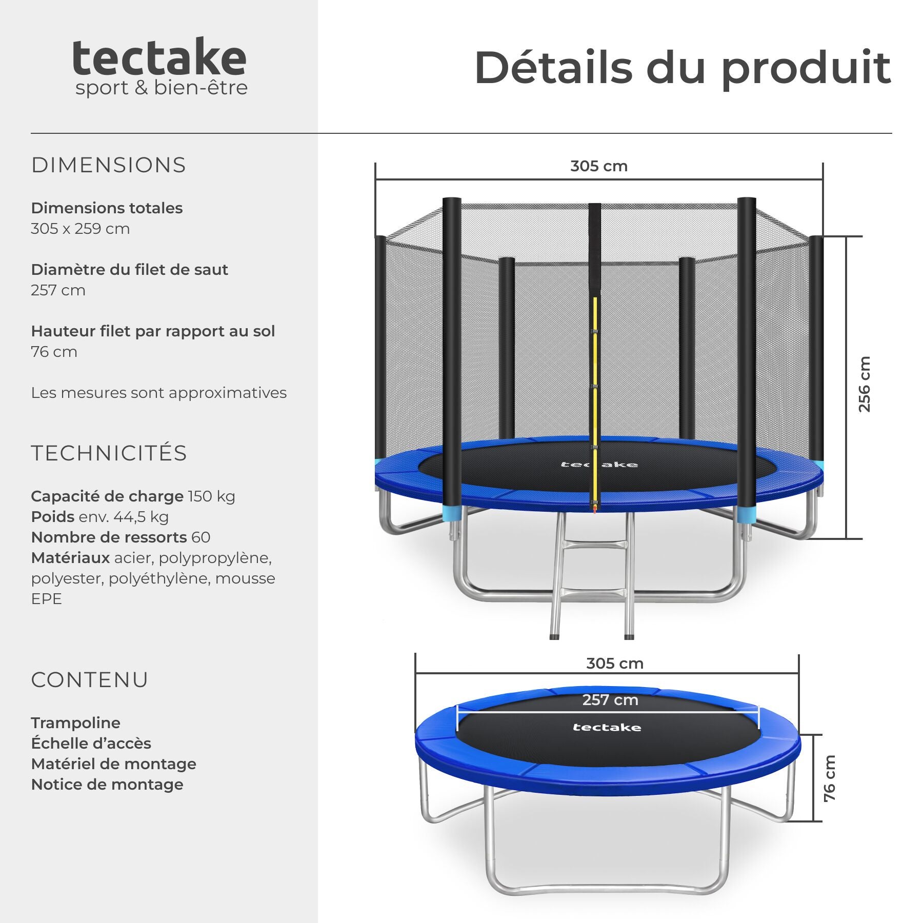 TECTAKE trampolim Ø 305 cm, GS certificado - 6