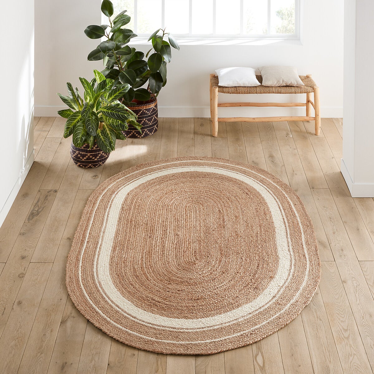 HAMID - Tapis Ovale en Jute de Couleur Naturelle Alhambra, Tapis Fait Main, 100% Fibre de Jute, pour Salon, Chambre, Décoration, (70x140cm