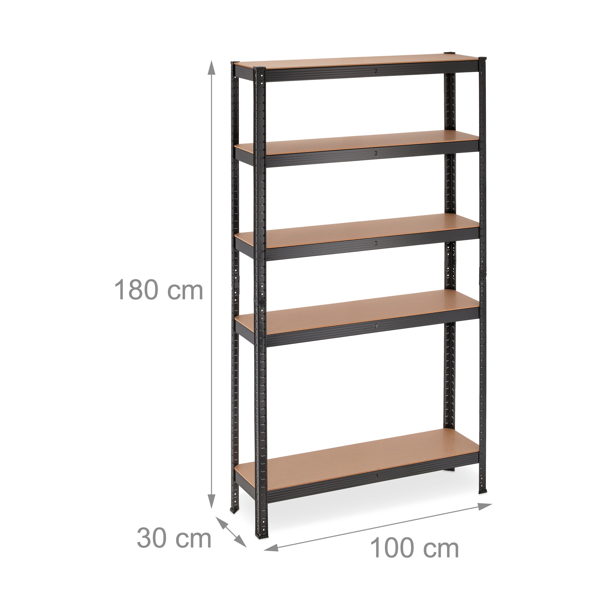 Étagère métallique de charge lourde, 5 niveaux, 180 x 100 x 30 cm, capacité de 1 250 kg, pour cave et garage, noire, Relaxdays - 4