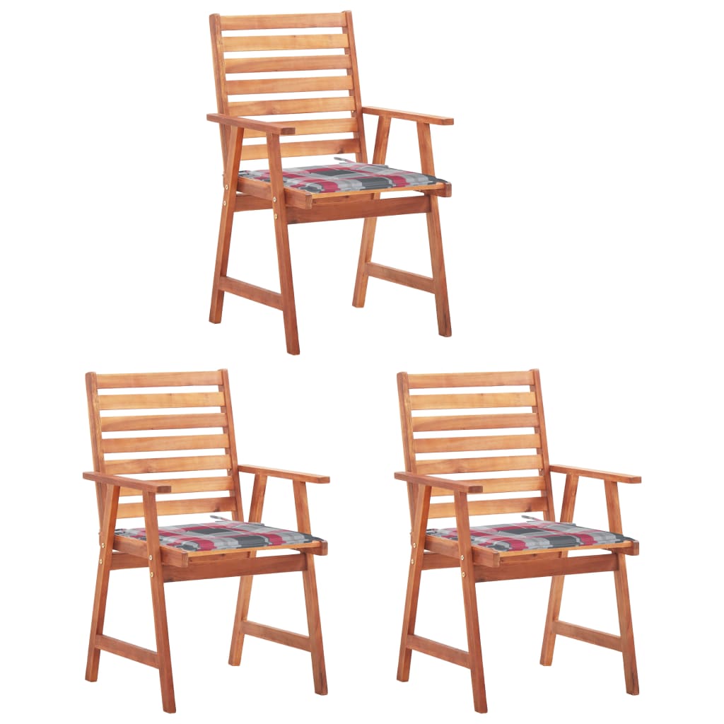 Lot de 3 Chaises à dîner de jardin | Siège de Terrasse | Chaise d'extérieur avec coussins Acacia massif CFW602158 - 2