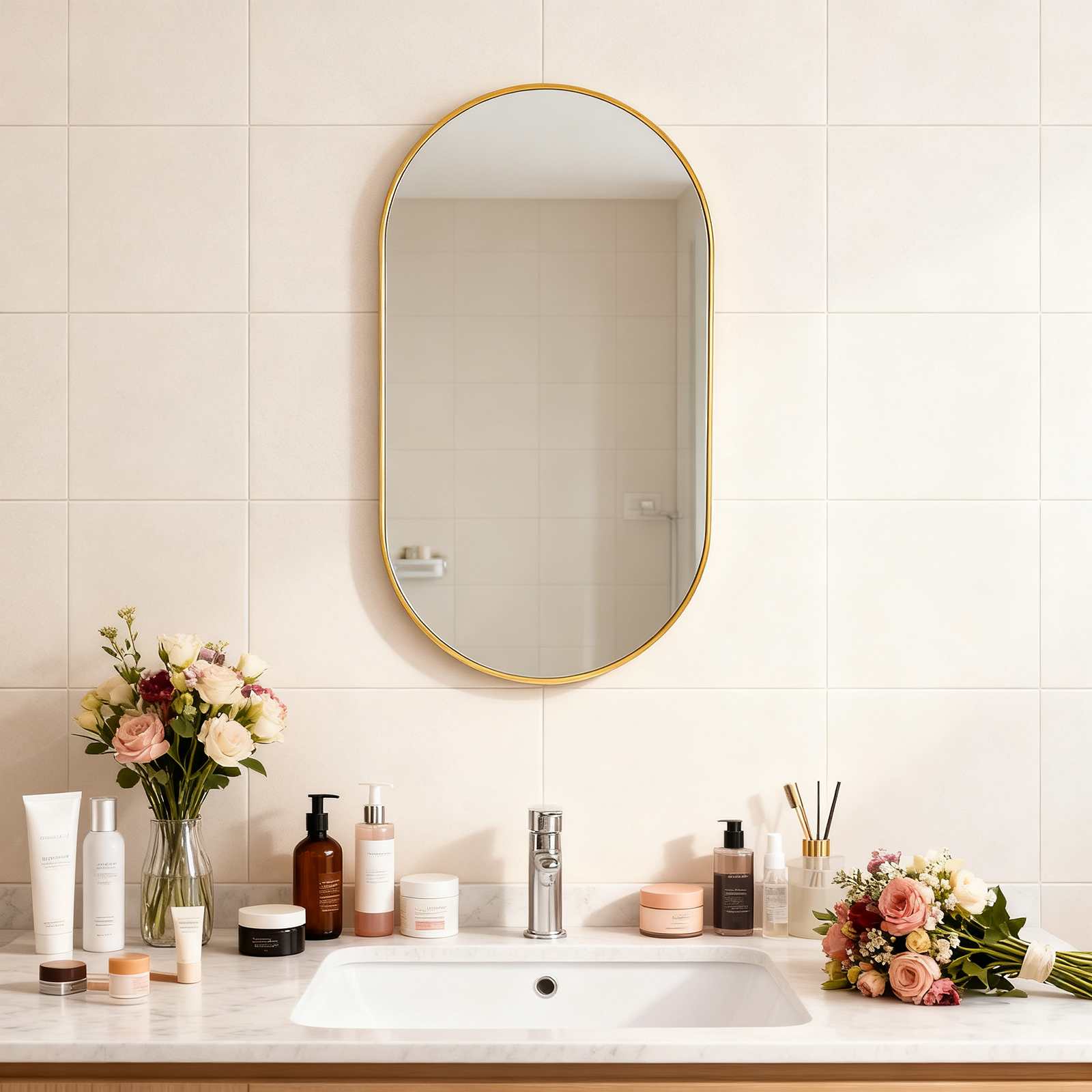 Espejo ovalado 40x60 cm con película de seguridad anti-explosión, vidrio de alta calidad, reflejo claro y mayor seguridad