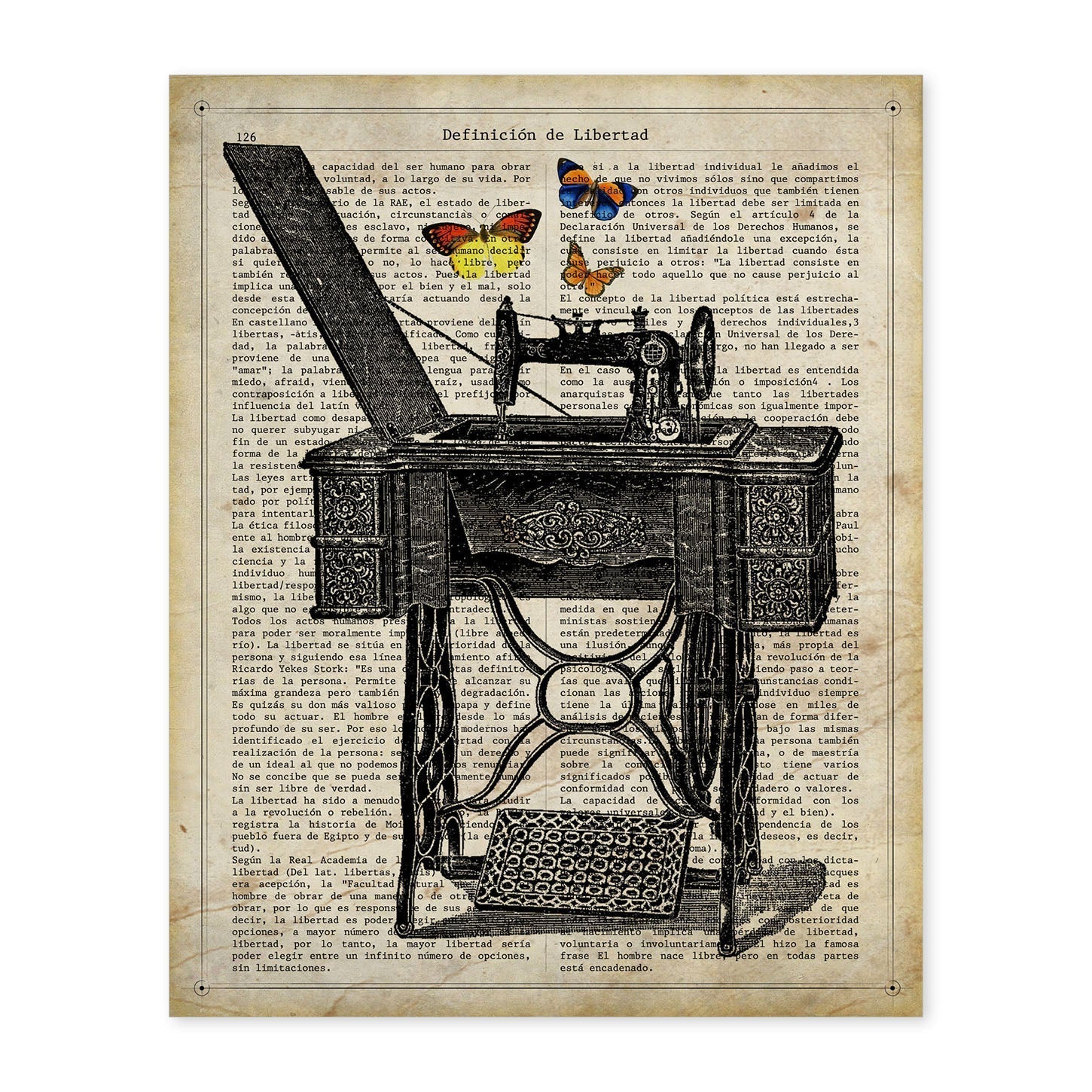 Affiches D'objets Vintage. Couture Et Chant Avec Des Images D'objets Et D'instruments Vintage, Avec Des Définitions En Espagnol. Cadre Noir A4 - 2