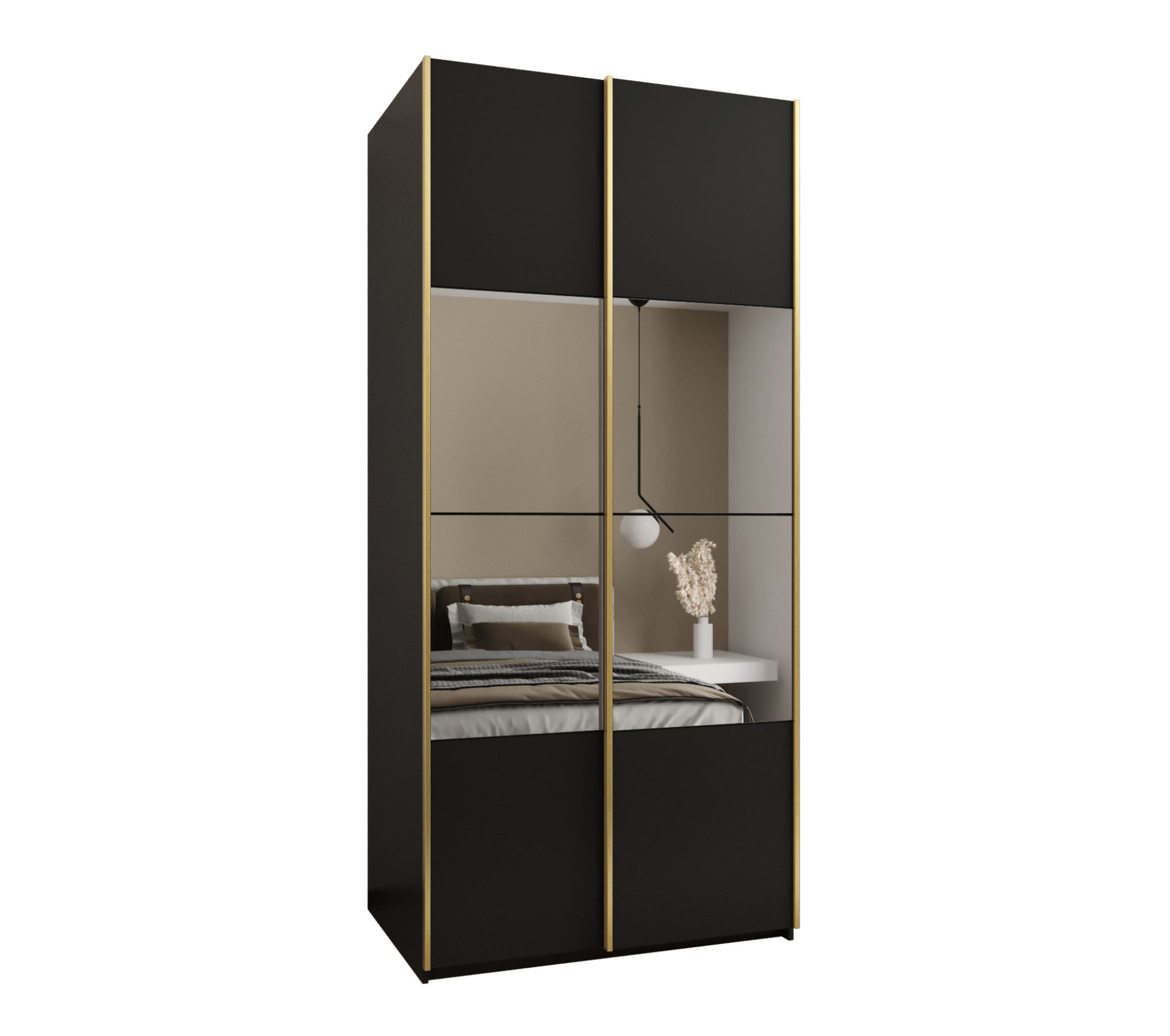 Szafa przesuwna wysoka Lux 4 100 x 64 x 245,5 cm czarny + czarny + u. złoty - Abiks Meble