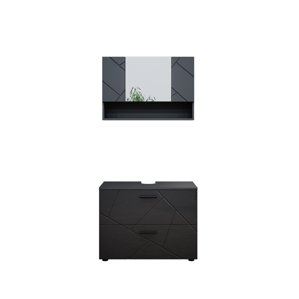 Vicco Zestaw mebli łazienkowych Irma, Antracyt wysoki połysk, 2 części, szafka dolna 80 cm