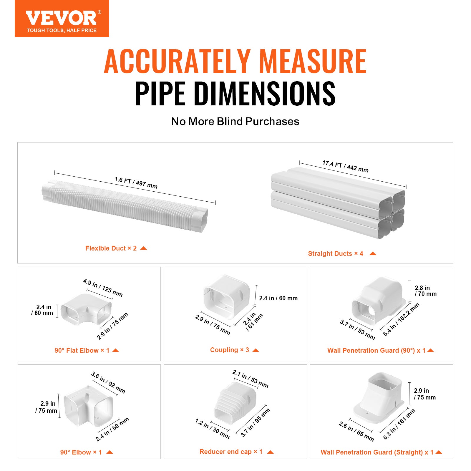 Couvercle de Conduite en PVC VEVOR 75x5350 mm,4 Conduits Droits,Goulotte Décorative pour Mini-Ligne de Climatiseur - 2