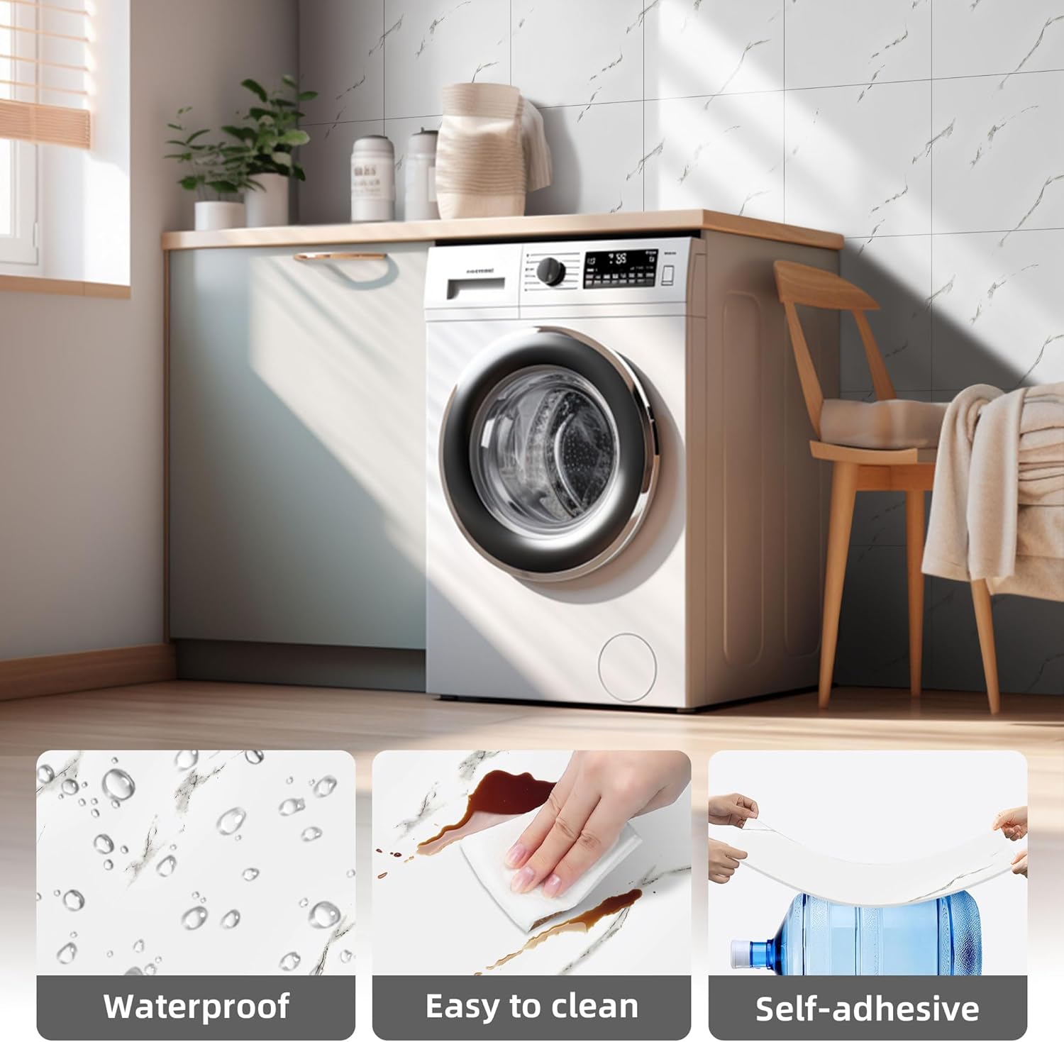 20 Pièces Carreaux Adhesif Cuisine, Carrelages en Marbre Auto-Adhésifs de 30 x 30 cm pour mur, Carrelages Adhésifs Pour Cuisine, Salle de Bains Salon - 4