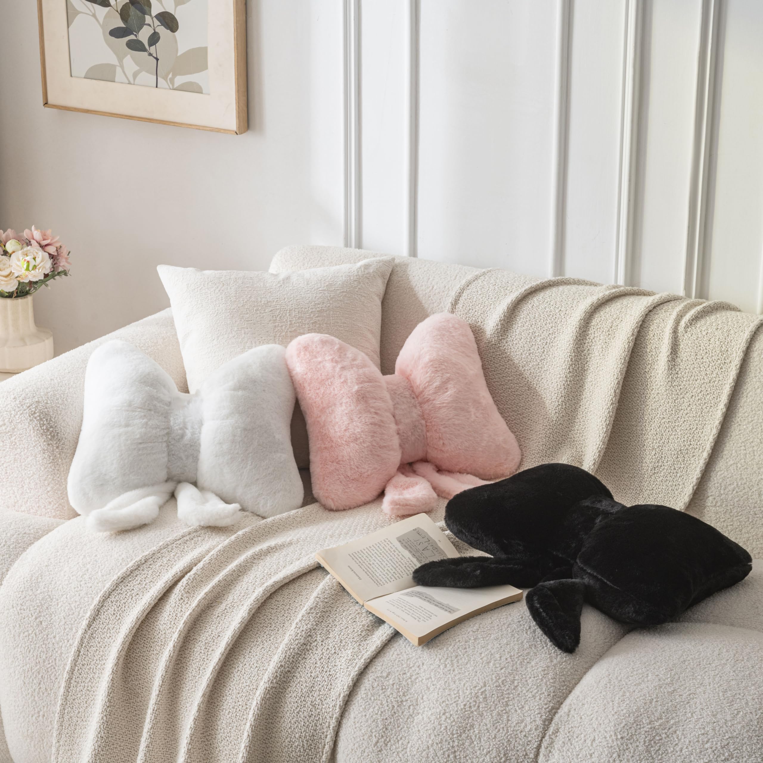 Coussin à nœud mignon, doux et moelleux, lavable à la main, coussin de soutien lombaire pour voiture, décoration pour chambre et canapé (noir) - 5