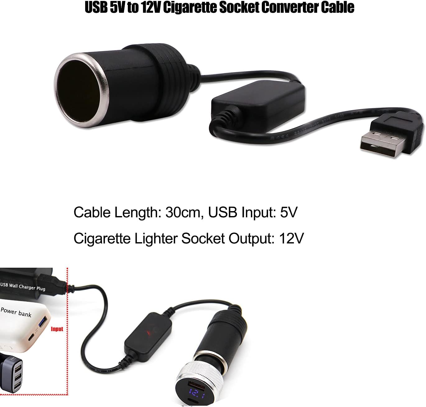 8 W Max)Câble convertisseur USB A mâle vers Prise Allume-Cigare Femelle 12  V