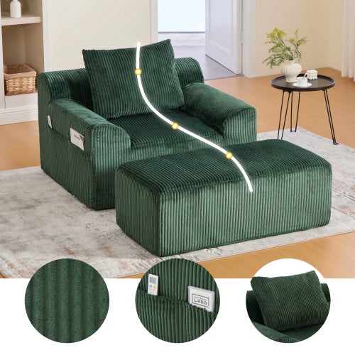 Fauteuil surdimensionné en velours côtelé, poches latérales, coussin, assise profonde, sans montage – ComfortXL - 2