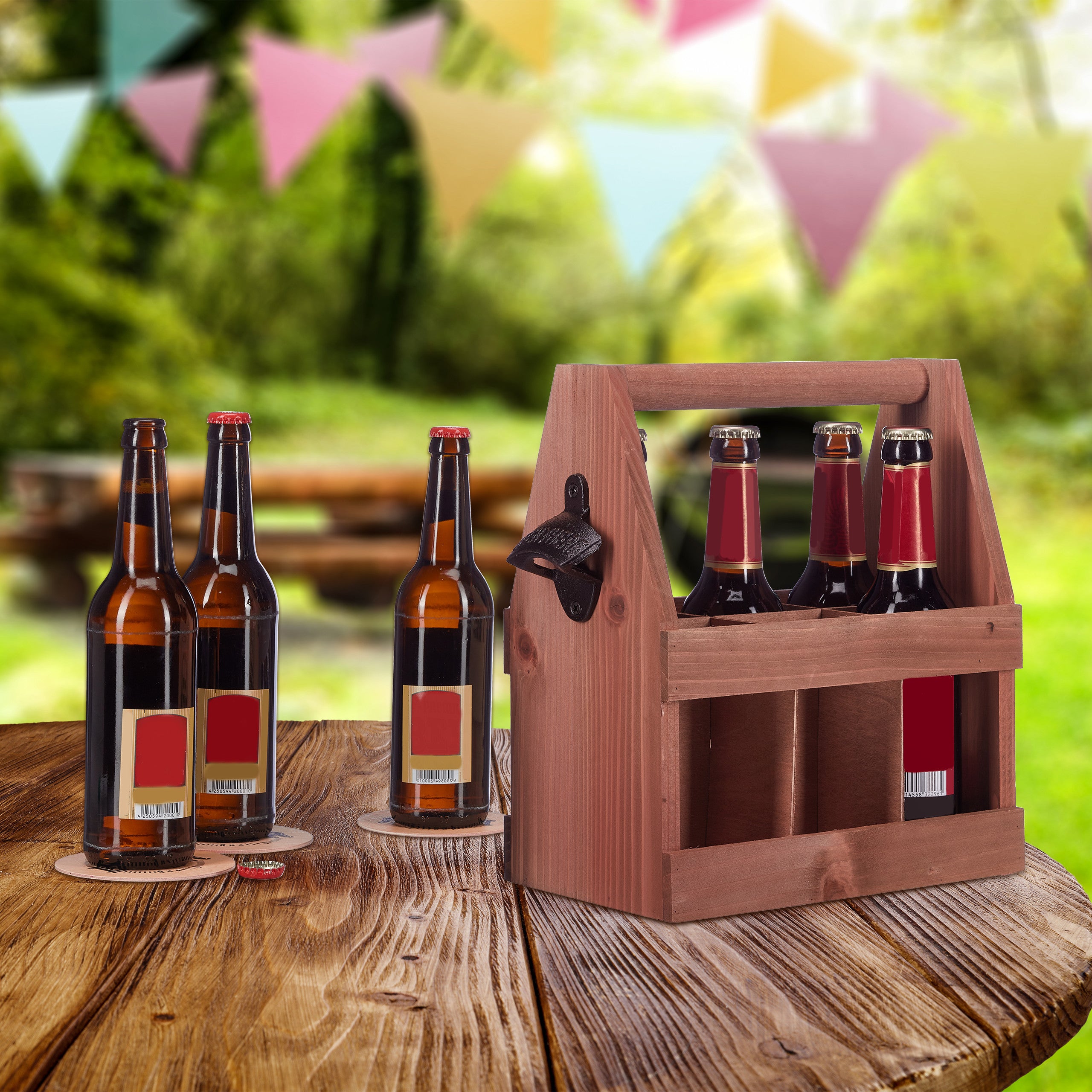 Portabottiglie In Legno Naturale Per 6-8 Birre, Con Apribottiglie E Manico, Personalizzabile Con Incisione, Regalo Originale Per Appassionati Di Birra