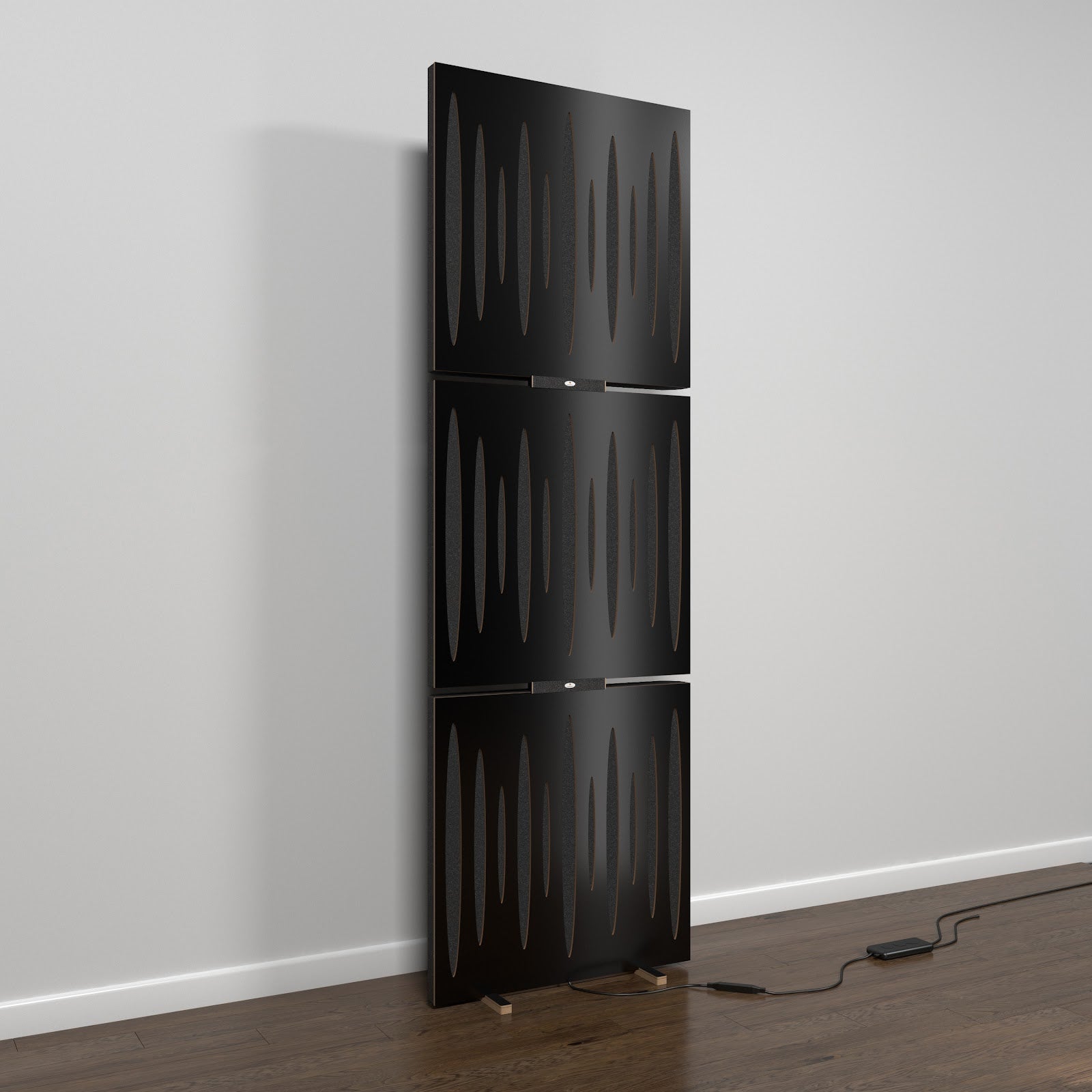 Lot de 3 panneaux acoustiques PULSAR avec support de sol et rétroéclairage LED 150x50x5 cm -MDF perforé laminé et mousse acoustique -Noir - 2