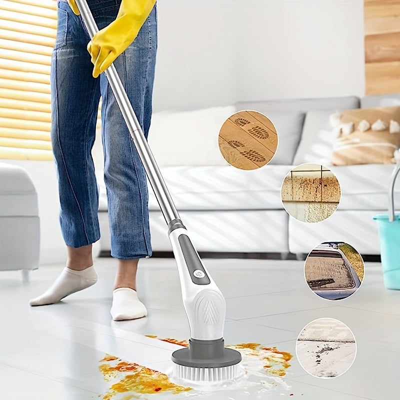 Brosse de nettoyage électrique, brosse de nettoyage rotative rechargeable, autolaveuse électrique avec baguette télescopique et 6 têtes de brosse - 2