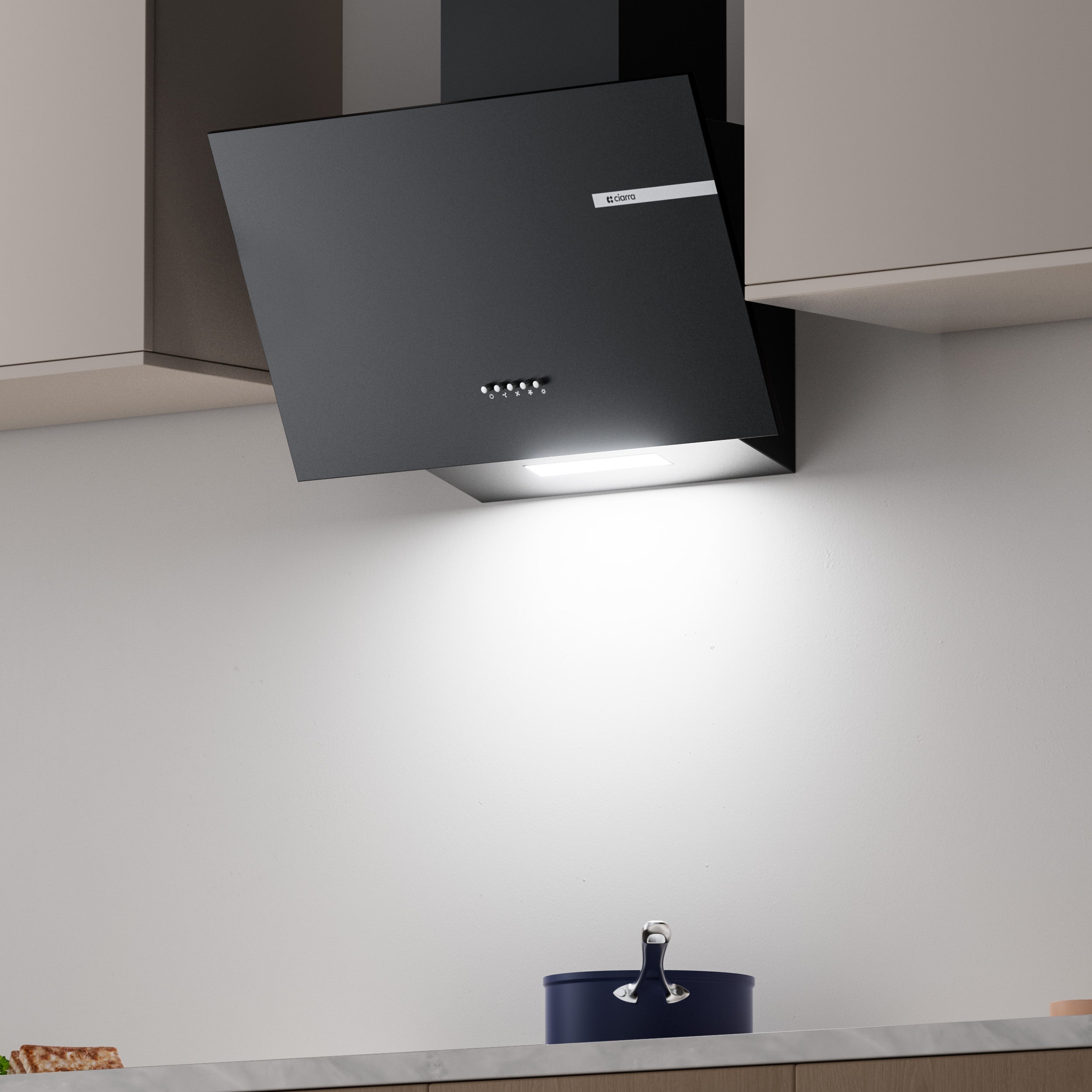 CIARRA Hotte Aspirante Inclinée 60cm 580m³/h Classe A+ 3 Vitesses Recyclage et Évacuation 2 Filtres à charbon Noir CD6765AB - 4